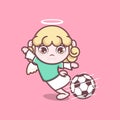 cute cartoon angel playing soccer