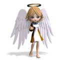 Cute cartoon angel with wings and halo. 3D Royalty Free Stock Photo