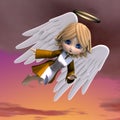 Cute cartoon angel with wings and halo. 3D