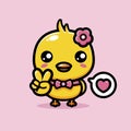 Cute cartoon animal chick girl character with peace finger Royalty Free Stock Photo