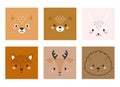 Cute cartoon animal faces set. Party decor for children. Childish print for cards, stickers, invitation, nursery decoration. Royalty Free Stock Photo