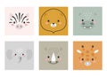 Cute cartoon animal faces set. Party decor for children. Childish print for cards, stickers, invitation, nursery decoration. Royalty Free Stock Photo