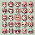 Cute cartoon animal faces set. Vector illustration in flat style. Royalty Free Stock Photo