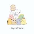 Cute cartoon animal hand drawing says cheese