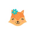 Cute cartoon animal head. Baby fox vector illustration