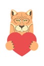 Cute cartoon animal holds a heart sign with copy space. set valentine's day