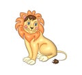 Cute cartoon animal lion illustration.