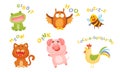 Cute Cartoon Animal Making Sounds Vector Illustrations Set