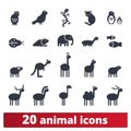 Cute Cartoon Animal Silhouette Icons