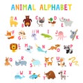 Cute cartoon animals alphabet for children education isolated on white. Royalty Free Stock Photo