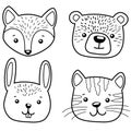 Cute cartoon animals. Cat, bear, fox and rabbit Royalty Free Stock Photo