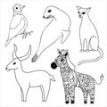 Cute cartoon animals for coloring and colors design. Outlined Clip art vector for coloring book, sticker.