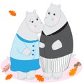 Cute cartoon animals, Doodle drawing hippos, love and tenderness