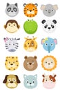 Cute cartoon animals faces set