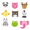 Cute cartoon animals head round shape in flat style Royalty Free Stock Photo