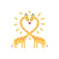 Cute cartoon animals in love. Two giraffes. Royalty Free Stock Photo