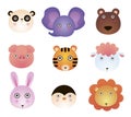 Cute cartoon animals, panda, elephant, bear, toy, tiger, lamb, lion, bunny. Cartoon zoo of cute animals
