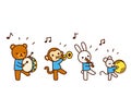 Cute cartoon animals playing music
