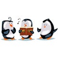 Cute cartoon animals sing Christmas carols. penguins Vector character Royalty Free Stock Photo