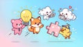 Cute Cartoon Animals Teamwork Idea, Cloud Computing, Puzzle Royalty Free Stock Photo