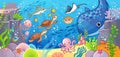 Cute cartoon animals underwater. Vector illustration on a sea theme. Royalty Free Stock Photo