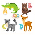 Cute cartoon animals. Zoo alphabet with funny animals. A, b, c, Royalty Free Stock Photo