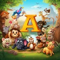 Cute cartoon animals Zoo alphabet with funny animals  Made With Generative AI illustration Royalty Free Stock Photo