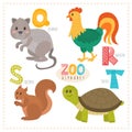 Cute cartoon animals. Zoo alphabet with funny animals. Q, r, s, Royalty Free Stock Photo
