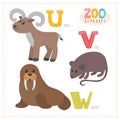 Cute cartoon animals. Zoo alphabet with funny animals. U, v, w l Royalty Free Stock Photo