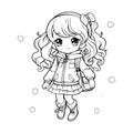 cute cartoon anime girl coloring page illustration generative ai