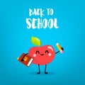 Cute cartoon apple with pencil and book. Back to school card. Vector Royalty Free Stock Photo