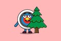 Cute cartoon Archery target character hiding tree Royalty Free Stock Photo