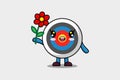 Cute cartoon Archery target holding red flower