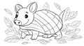 Cute Cartoon Armadillo Coloring Page with Leaves, Black and White Animal Art Royalty Free Stock Photo