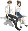 Cute cartoon Asian Thai college student and high schoolgirl coup