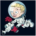 Cute cartoon astronaut floating in space with his raygun Royalty Free Stock Photo