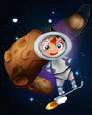 Cute cartoon astronaut surfing on jet board Royalty Free Stock Photo