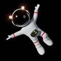 Cute cartoon astronaut in white space suit is happy in zero gravity space 3d render, isolated on black background Royalty Free Stock Photo