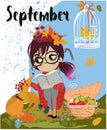 Cute cartoon autumn girl Royalty Free Stock Photo