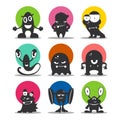 Cute cartoon avatars and icons. Black monsters set. Royalty Free Stock Photo