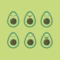 Cute cartoon avocado collection with Different emotions Vector illustration set Royalty Free Stock Photo