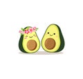 Cute cartoon avocado couple in love, avocuddle. Two avocado halves. St. Valentines day greeting card drawing. Isolated Royalty Free Stock Photo