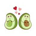 Cute cartoon avocado couple in love. Two avocado halves with heart, St. Valentines day greeting card. Isolated vector Royalty Free Stock Photo