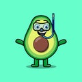 Cute cartoon avocado diver with swimming glass Royalty Free Stock Photo