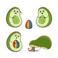 Cute cartoon avocado family, two parents and a rainbow child. Young parents, little baby. Frightened Avocado. Avocado