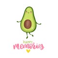 Cute cartoon avocado illustration. Funny vector cartoon fruit character.