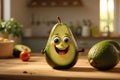 cute cartoon avocado kitchen card emotion expression smile cheerful funny concept delicious