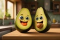 cute cartoon avocado kitchen card eyes expression smile cheerful funny concept delicious