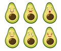 Cute cartoon avocado set with emotions. Vector flat illustration Royalty Free Stock Photo