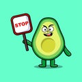 Cute Cartoon avocado with stop sign board